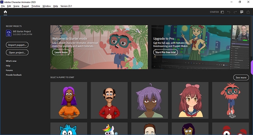 choose a twitch animated character on creative animator