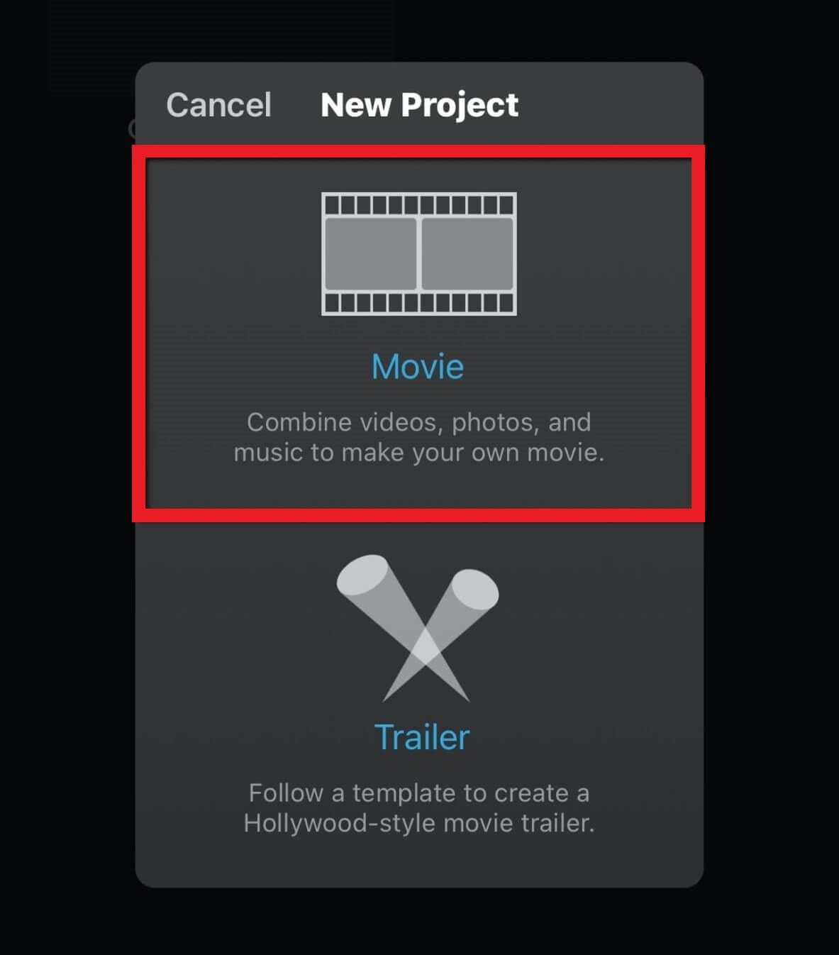 select movie in imovie