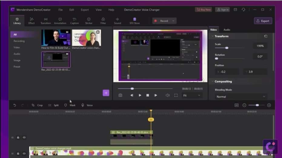 arrastrar y soltar un archivo seleccionado en la línea de tiempo de democreator