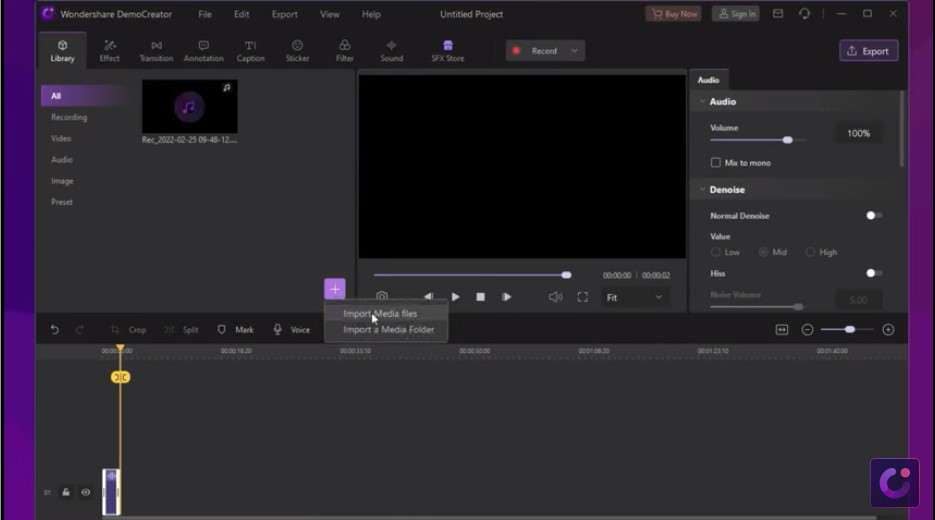 importar un archivo multimedia existente a democreator 