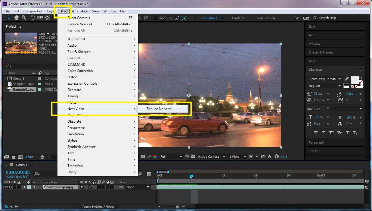 use neat video’s noise reduction effect
