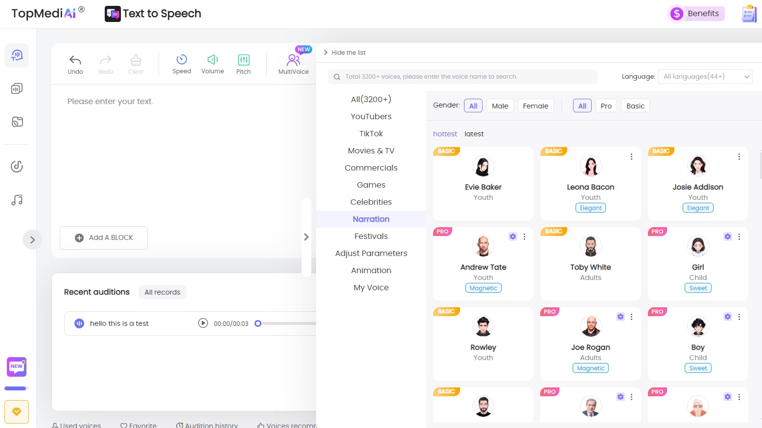 ai announcer voice generator topmediai