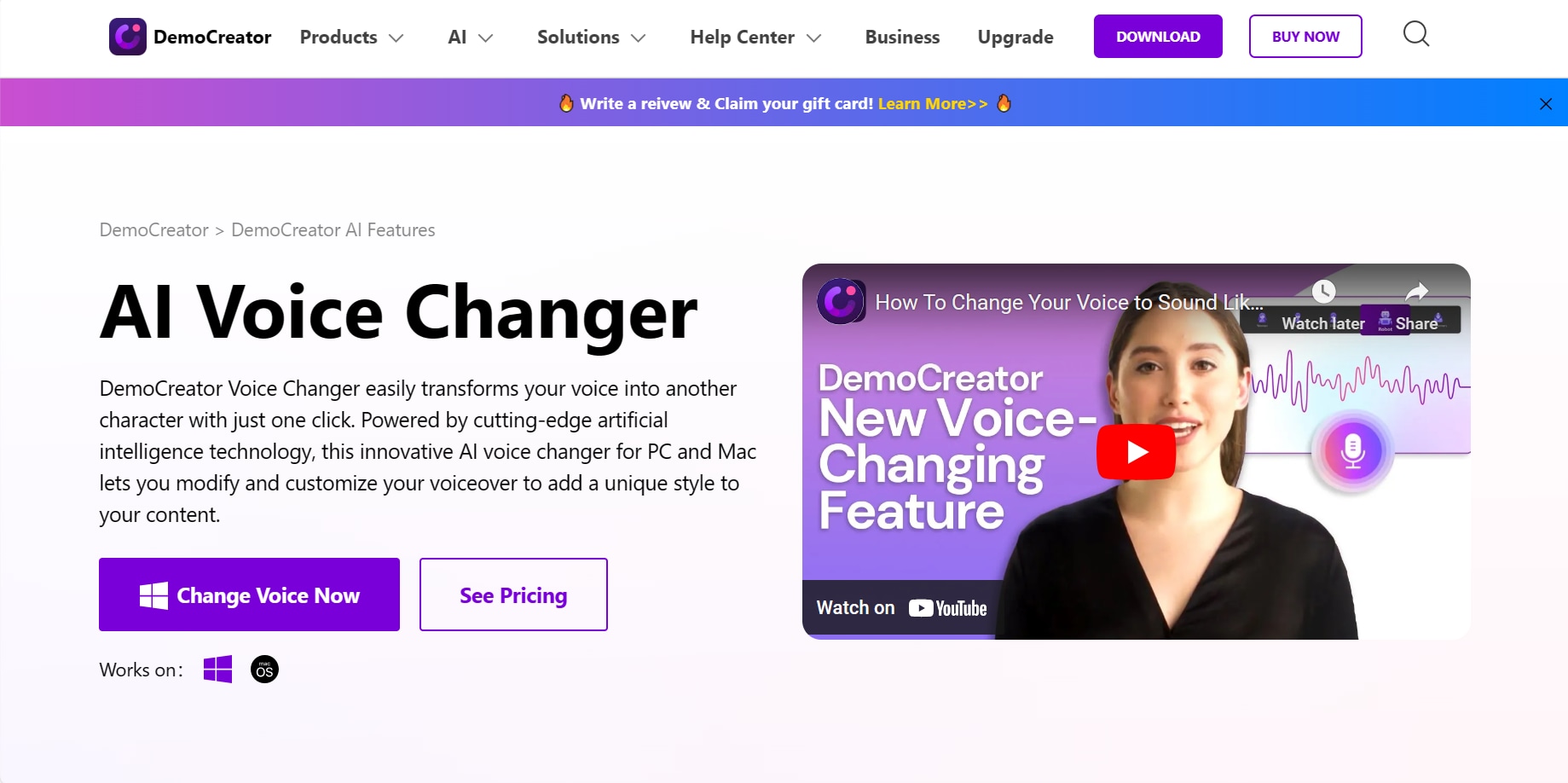 cambia la voz del contenido de video mediante el cambiador de voz de la ia de democreator