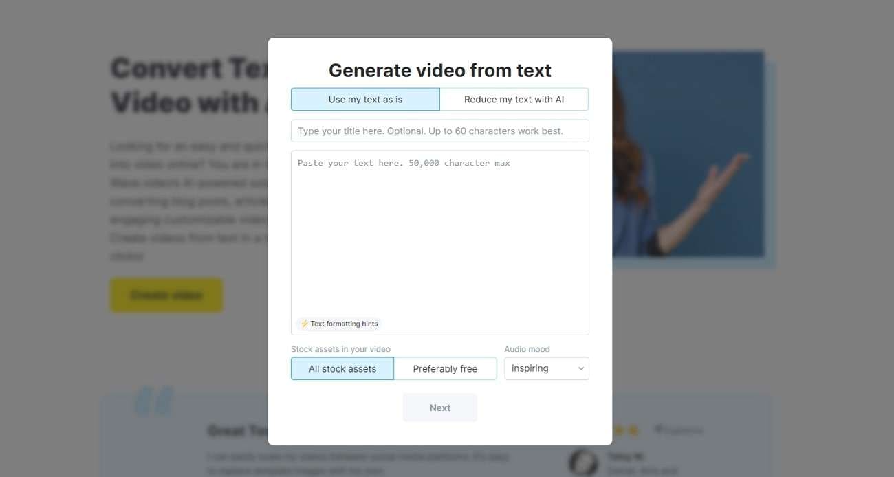 wave video conversión de texto en video con ia