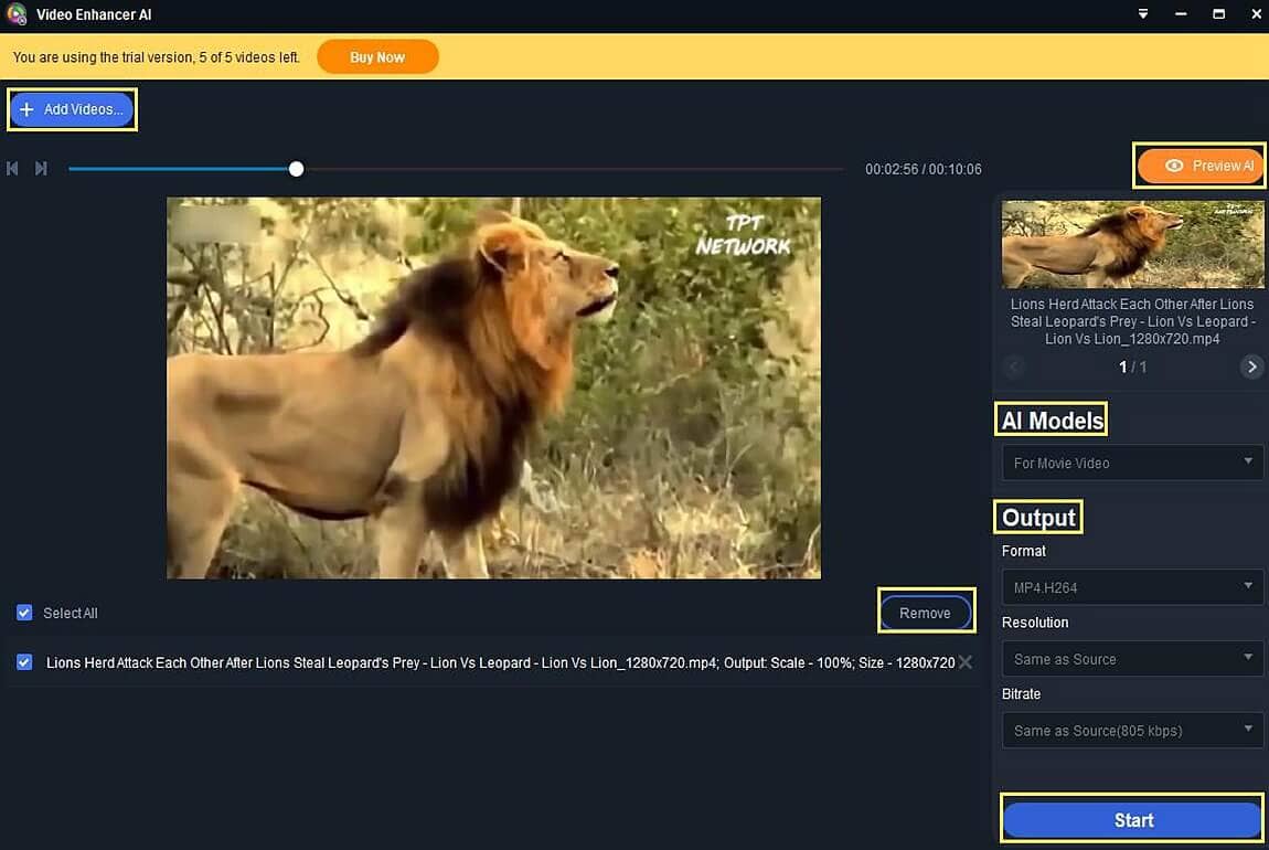 dvdfab ai video enhancer user interface