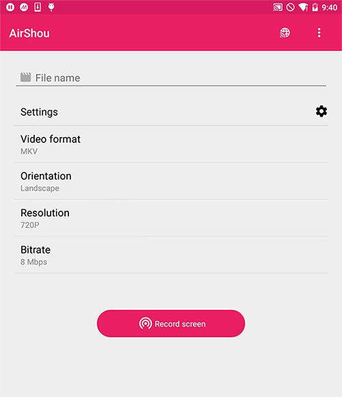 gravação de tela AirShou no Android