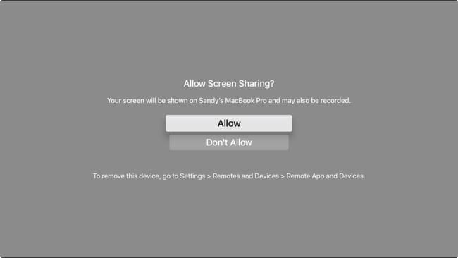 autoriser l'écran partage d'écran Apple TV
