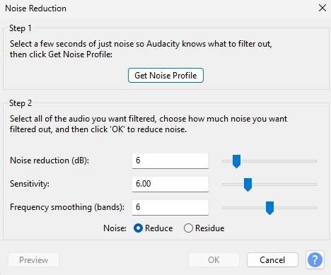 audacity create a noise profile
