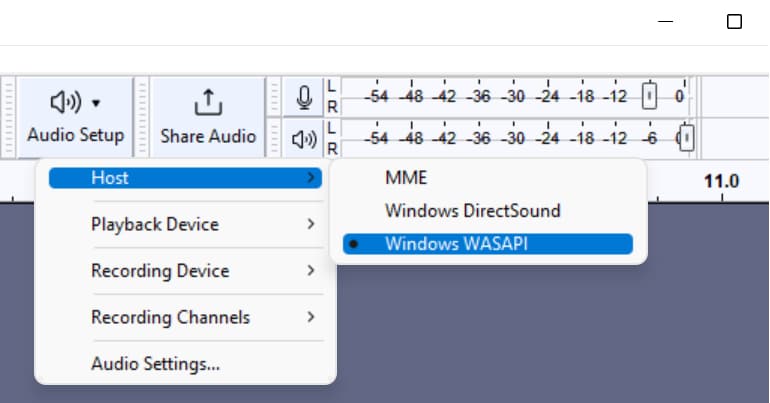 set host settings to windows wasapi 