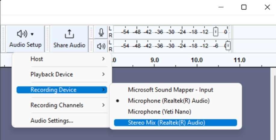 audacity stereo mix 