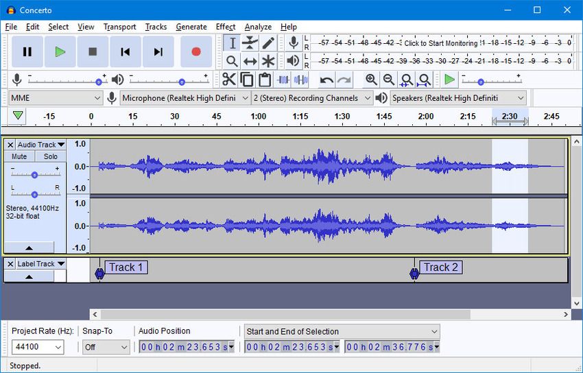 multi-track recording in audacity