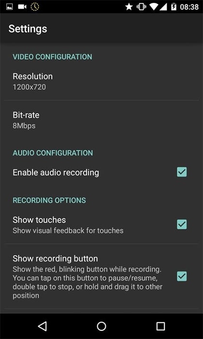 recording settings in az screen recorder