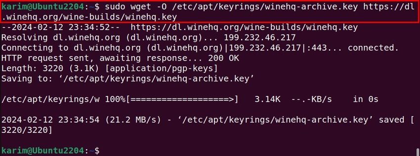 download the wine repository key