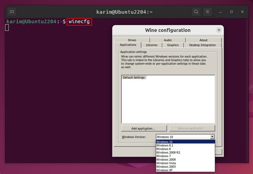 configure wine to execute windows programs