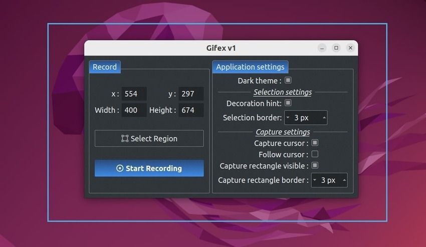 gifex screen recorder on linux