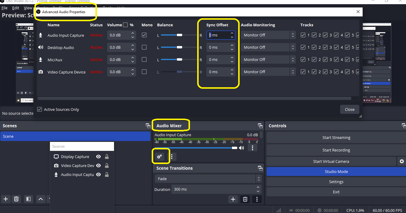 obs set sync offset