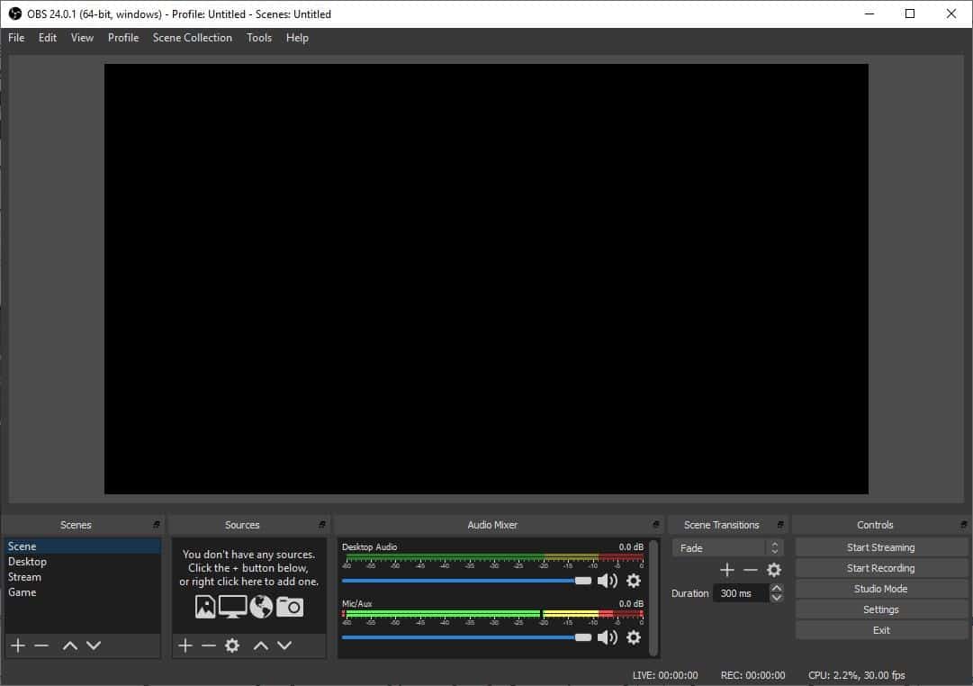 obs studio user interface 