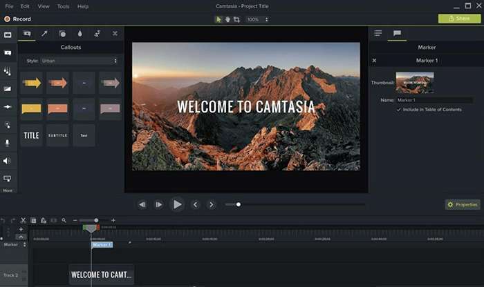 interfaz del grabador camtasia 