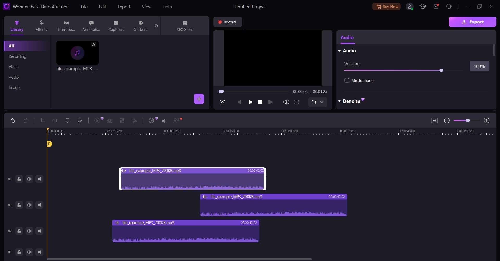 drag recording to timeline 