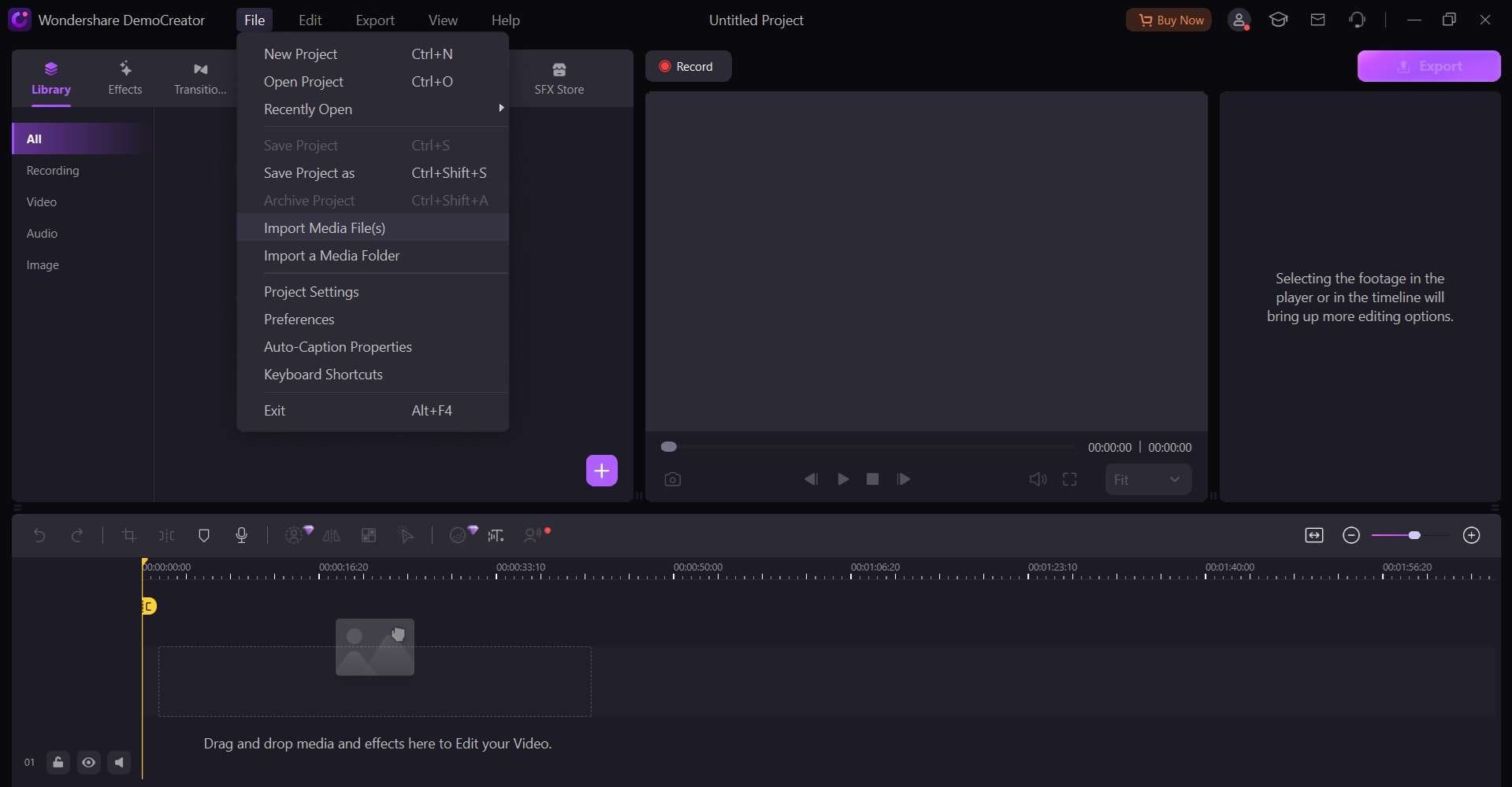 import media files to democreator 