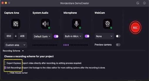 option you need to select before starting recording