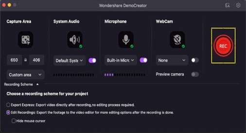 option to start video recording