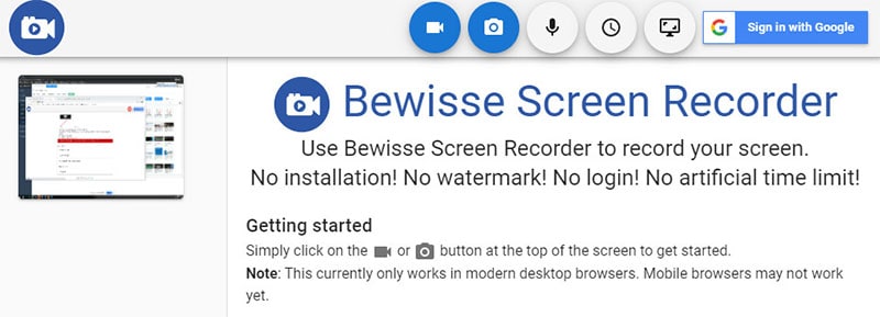 bewisse screen recorder user interface