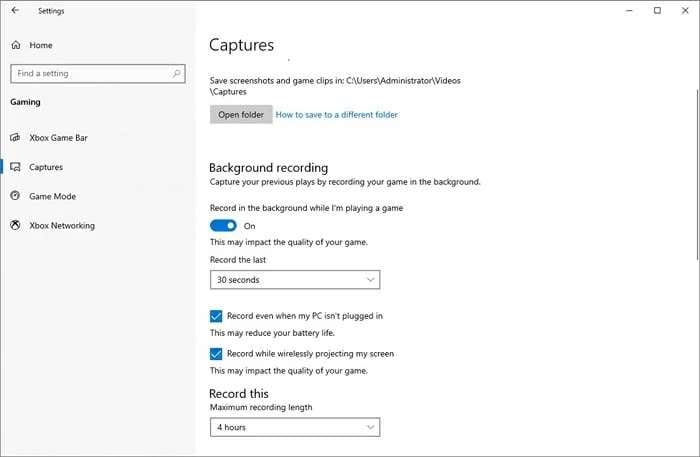 background recording settings