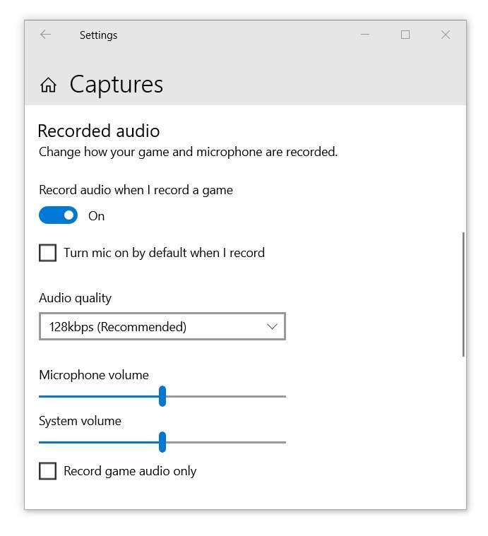 recorded audio settings