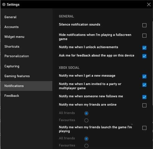 xbox game bar notification settings