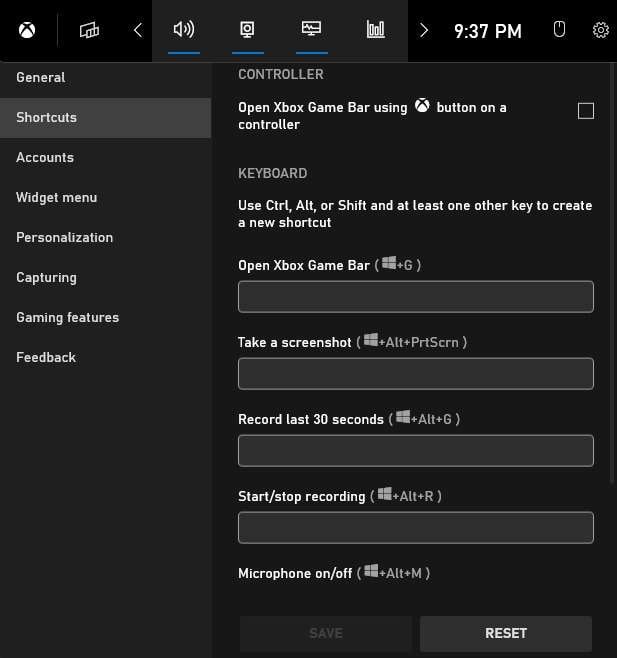 xbox game bar shortcut settings