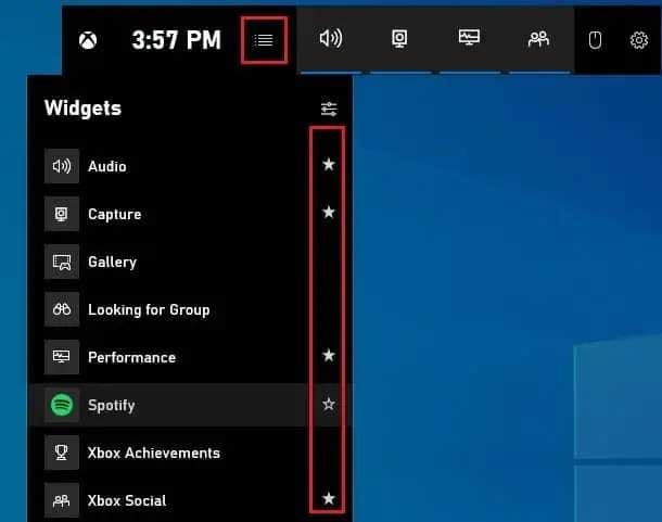 favorite widgets in xbox game bar
