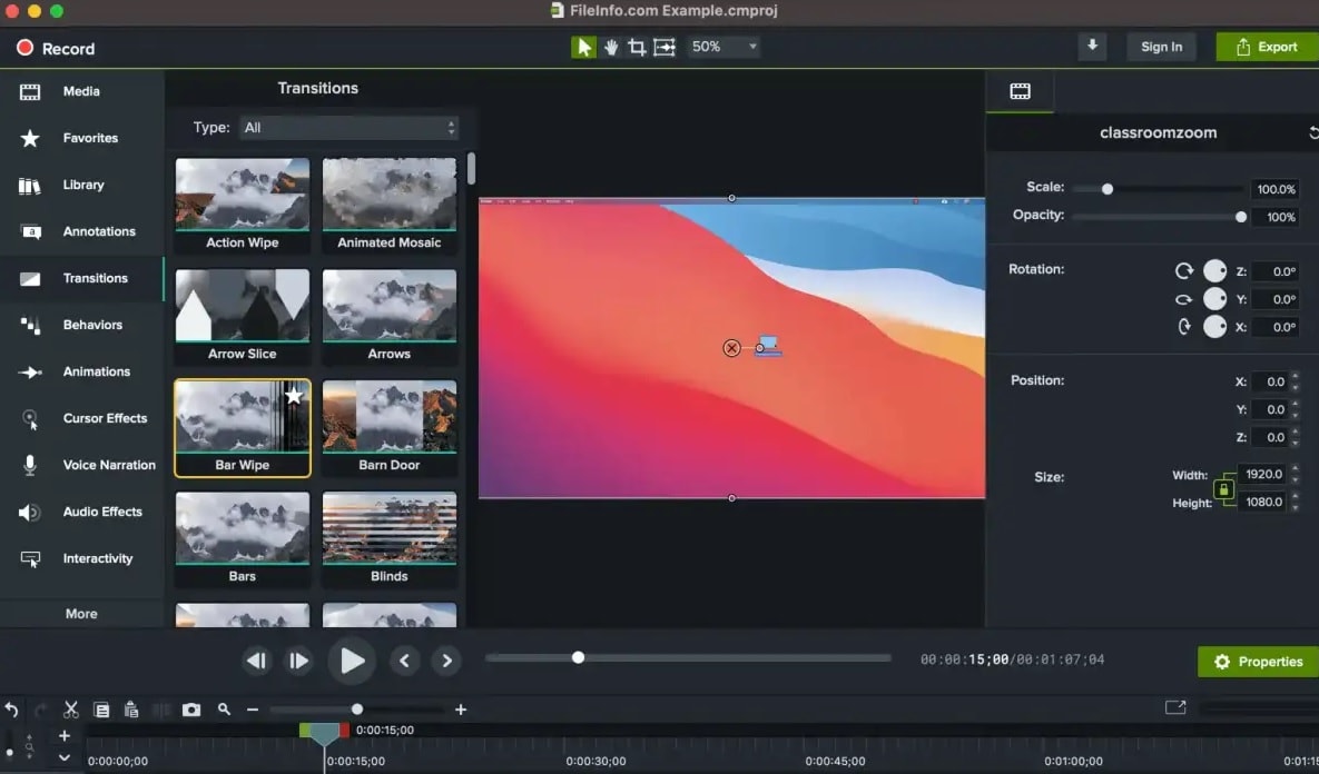 camtasia user interface