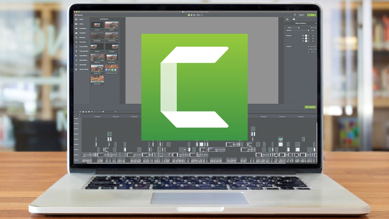 logotipo de camtasia en una pantalla de computadora