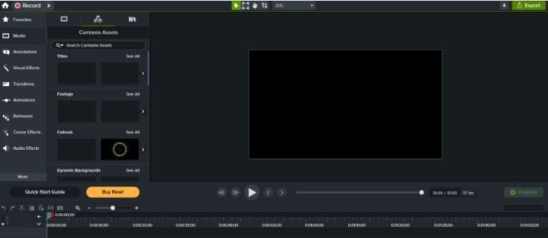 screenshot showing camtasia's new recording page