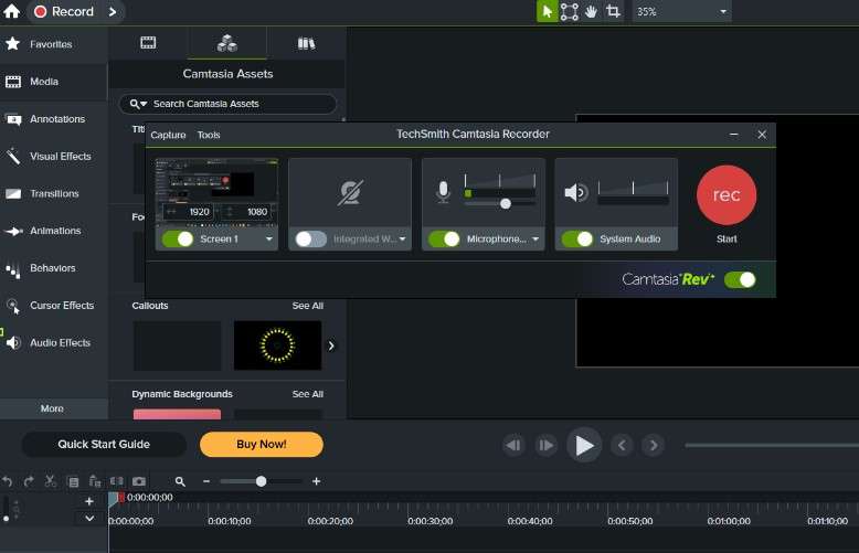 screenshot showing camtasia's recording function in action