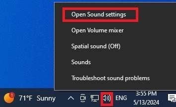 accessing sound settings in windows 