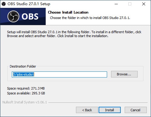 choose the location to install obs