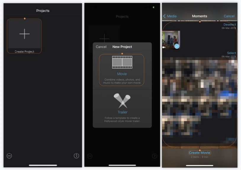 Combine vídeos no iPhone usando o iMovie