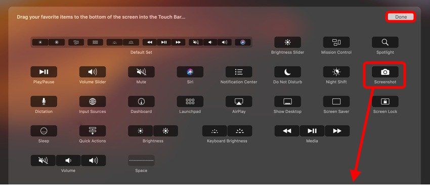 add a screenshot button to the touch bar