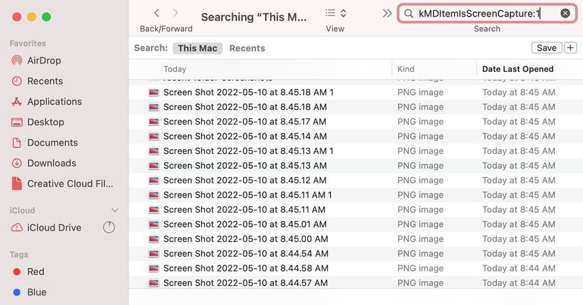screenshot search in the finder
