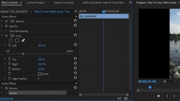 crop video in premiere use sliders
