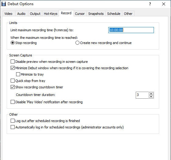 debut video capture best settings