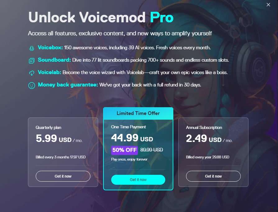 planes de precios de voicemod pro