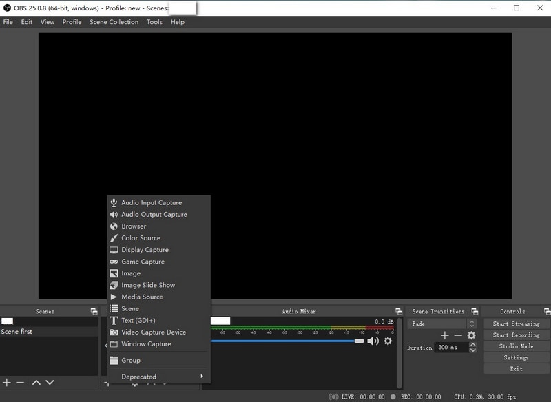 select recording mode obs