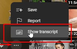 show a transcript on youtube
