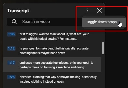 toggle timestamps on youtube