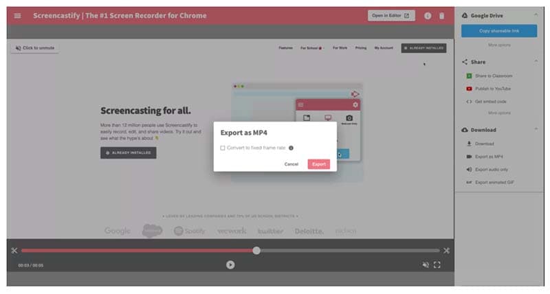 exporter des vidéos de screencastify