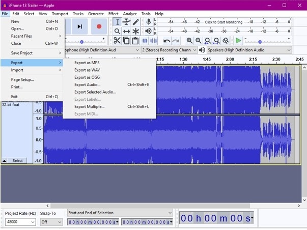 extract audio from mp4 audacity 02
