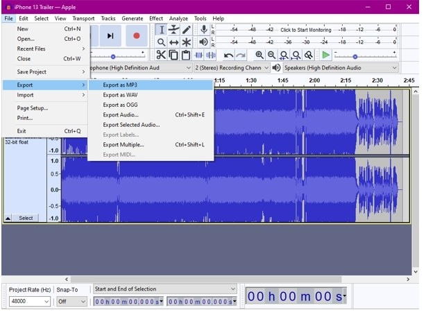 extract audio from mp4 audacity 03